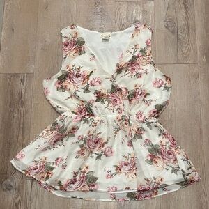 Floral Sleeveless Blouse - Pink and Green